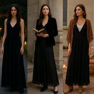 Floreat Women’s Lace Maxi Dress Black 4 Boho Chic, Whimsygoth, Dark Academia